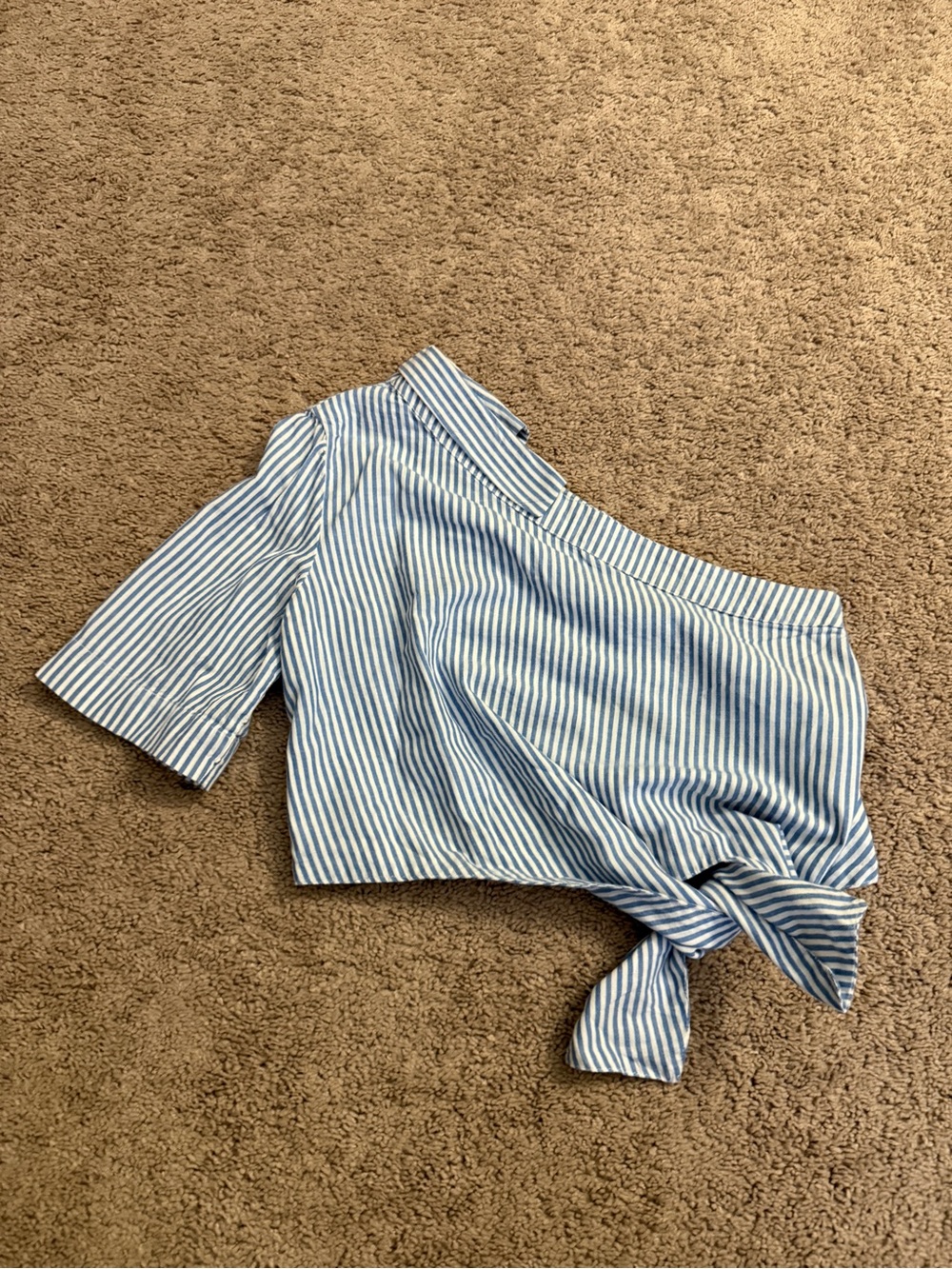 Zara Striped One-Shoulder Top Women size Medium Blue White Asymmetrical Shirt